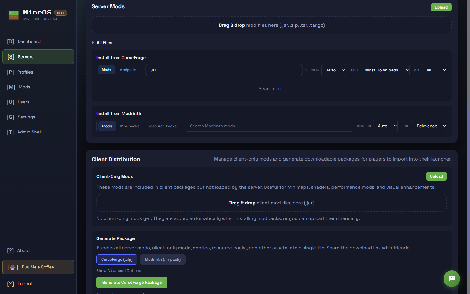 Mod browser pulling from CurseForge and Modrinth